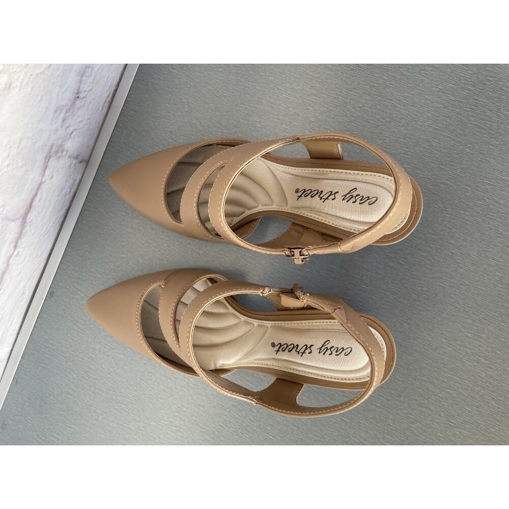 Easy Street Women's Pumps Square Heels 2" Zip Nude Color Size 6W NO BOX - Picture 10 of 11